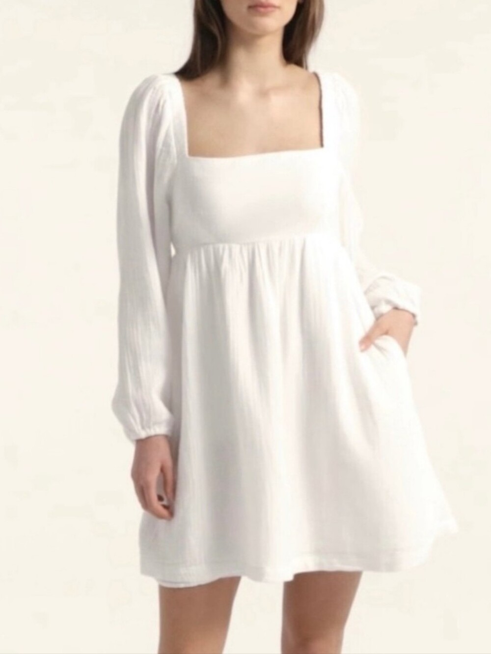 J. Crew White Square-Neck Long-Sleeve Mini Dress